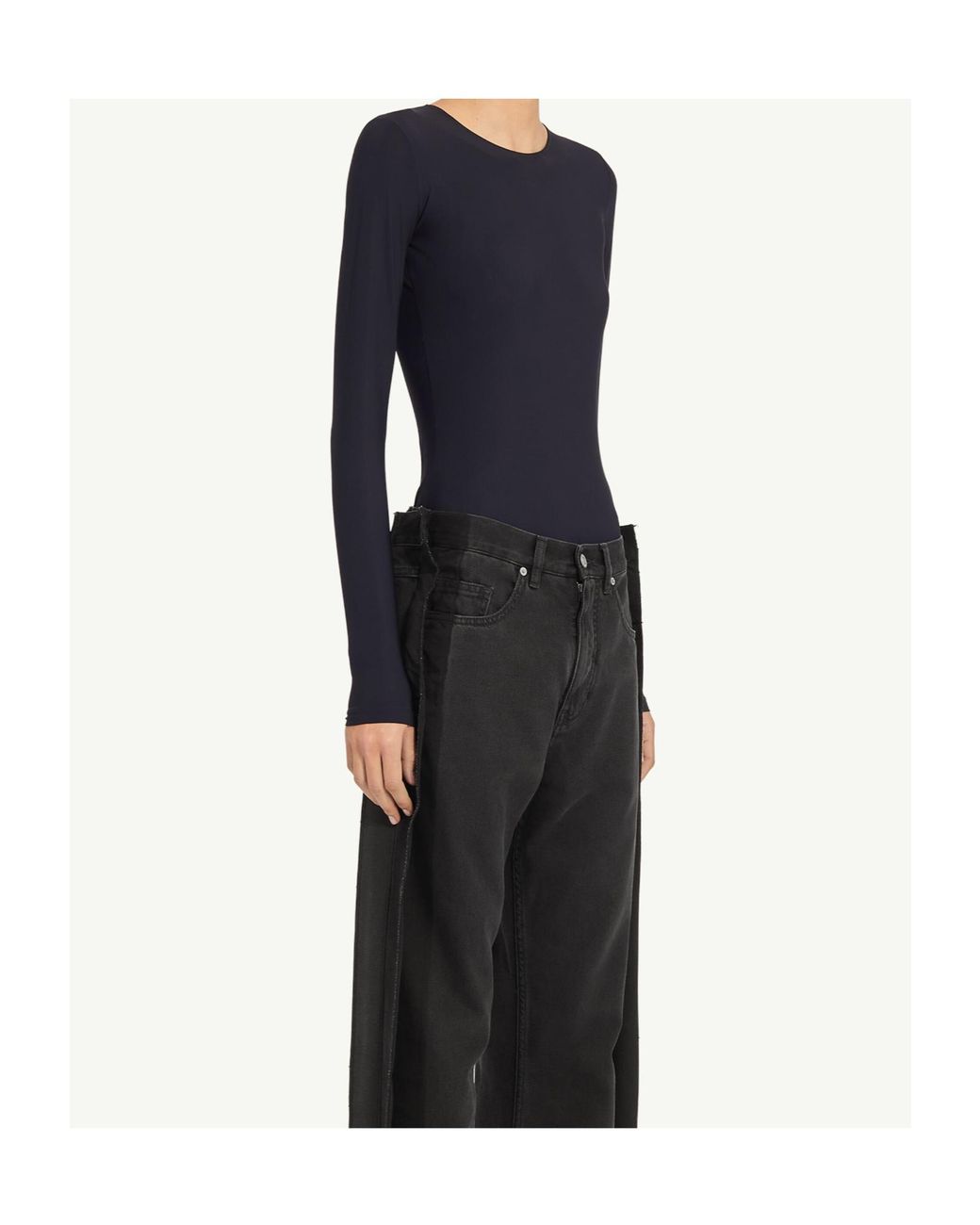 MM6 by Maison Margiela Blue Long-Sleeved Crewneck Bodysuit