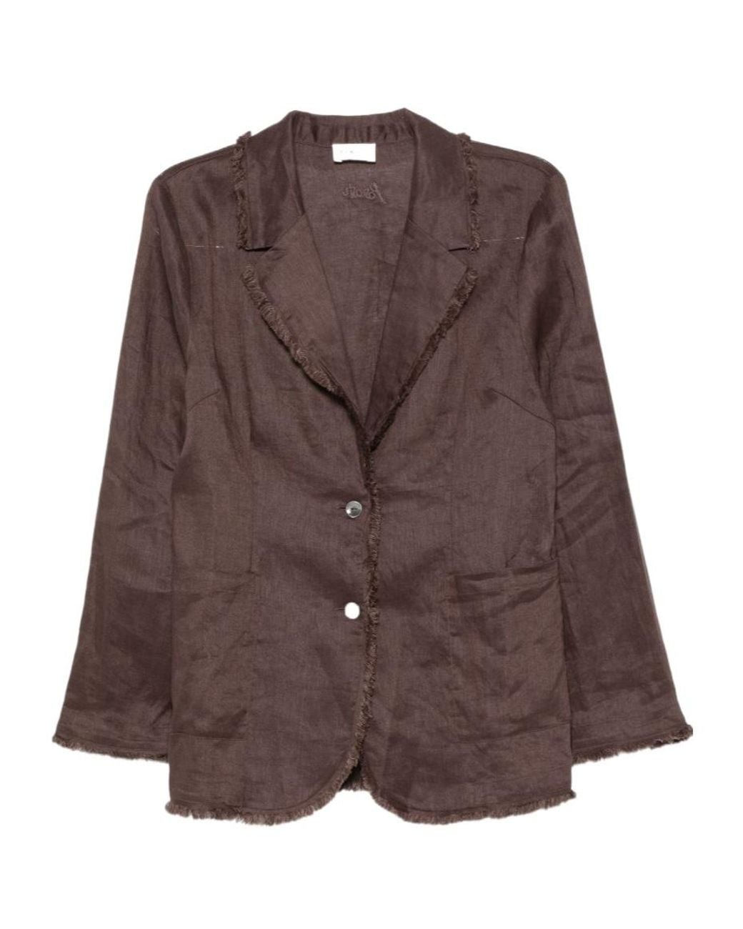 P.A.R.O.S.H. Brown Frayed-Edge Logo-Embroidered Jacket