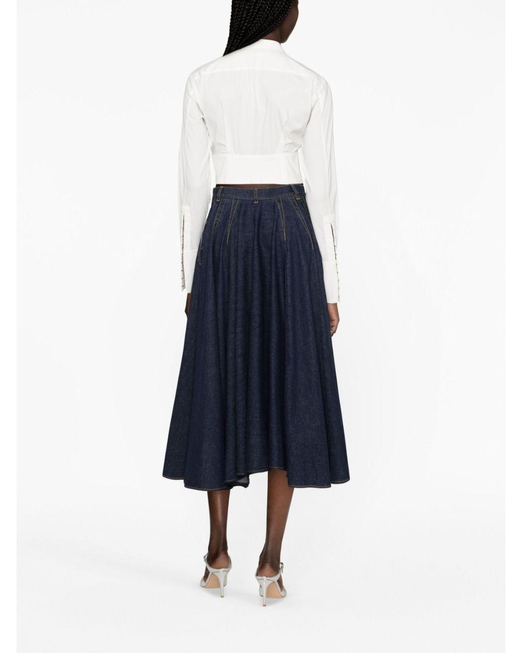 Alaïa Blue Alaïa Pleat Detailed Denim Midi Skirt