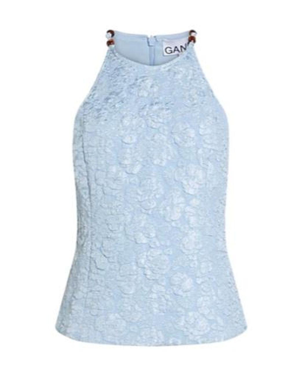 Ganni Blue Solid Sleeveless Top