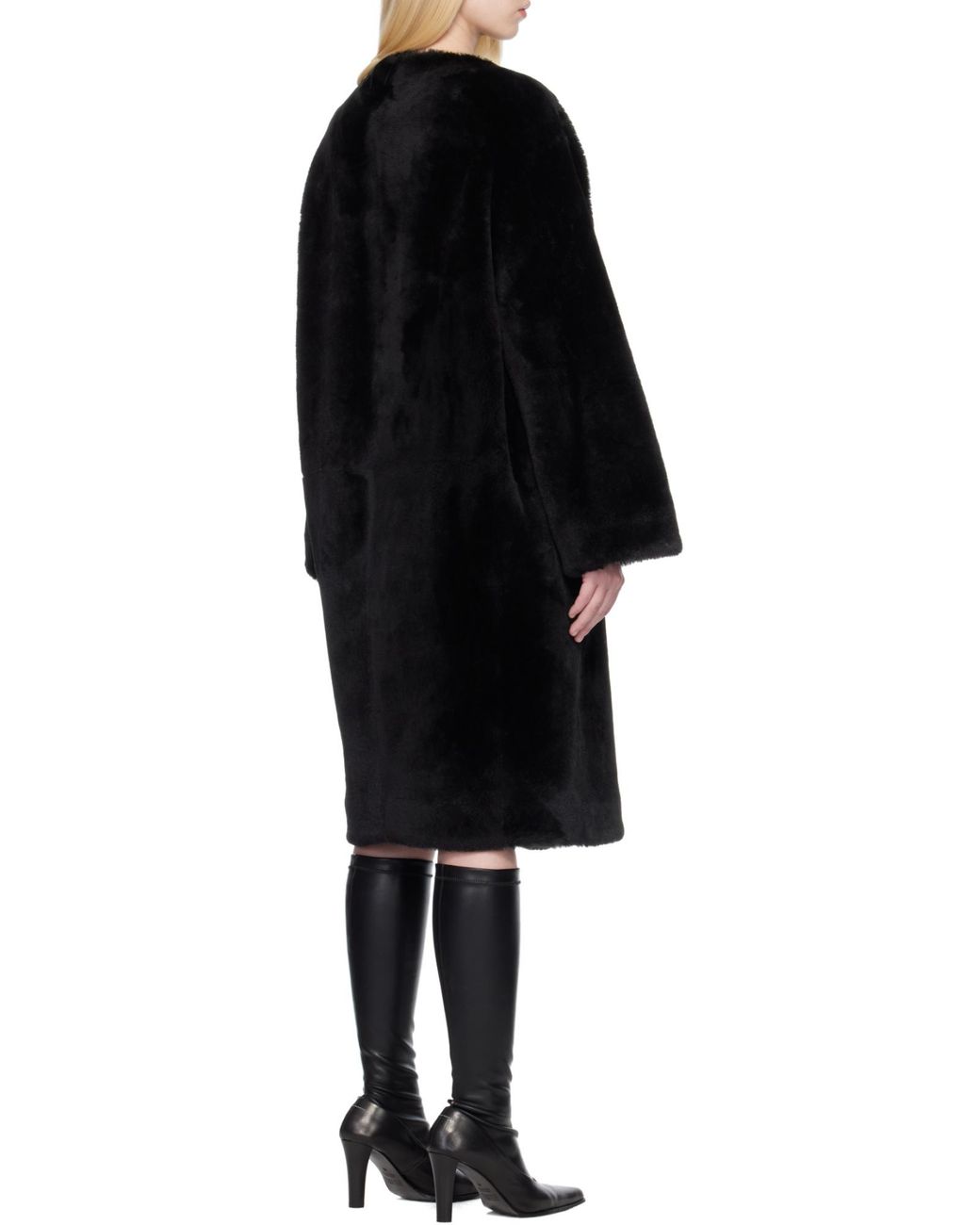Totême  Black Collarless Shearling Coat