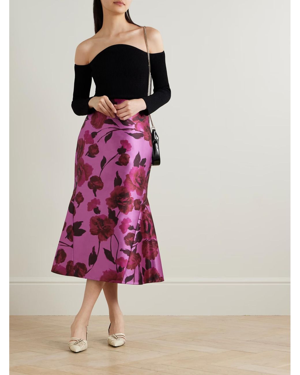 Erdem Purple Printed Patchwork Midi Skirt