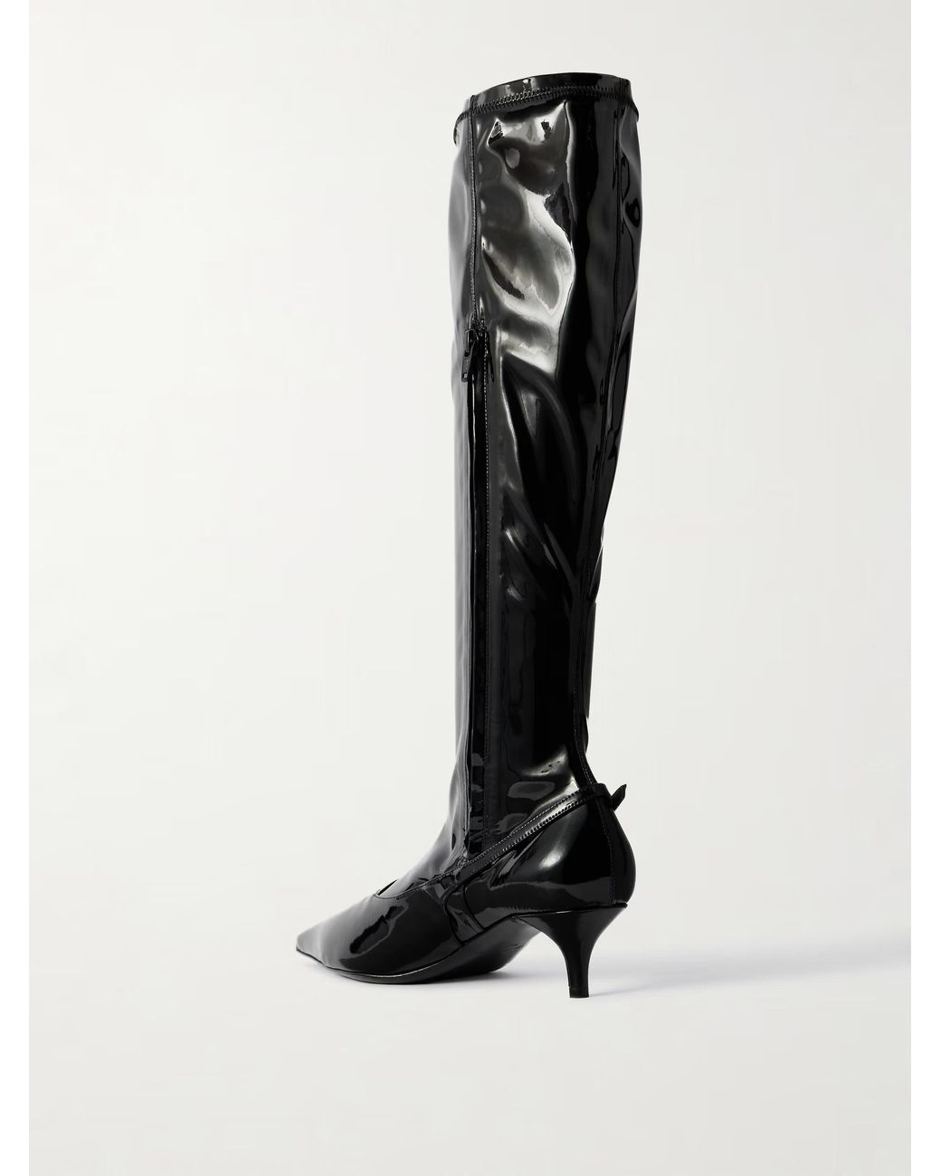 Magda Butrym Black Buckled Patent-Leather Knee Boots