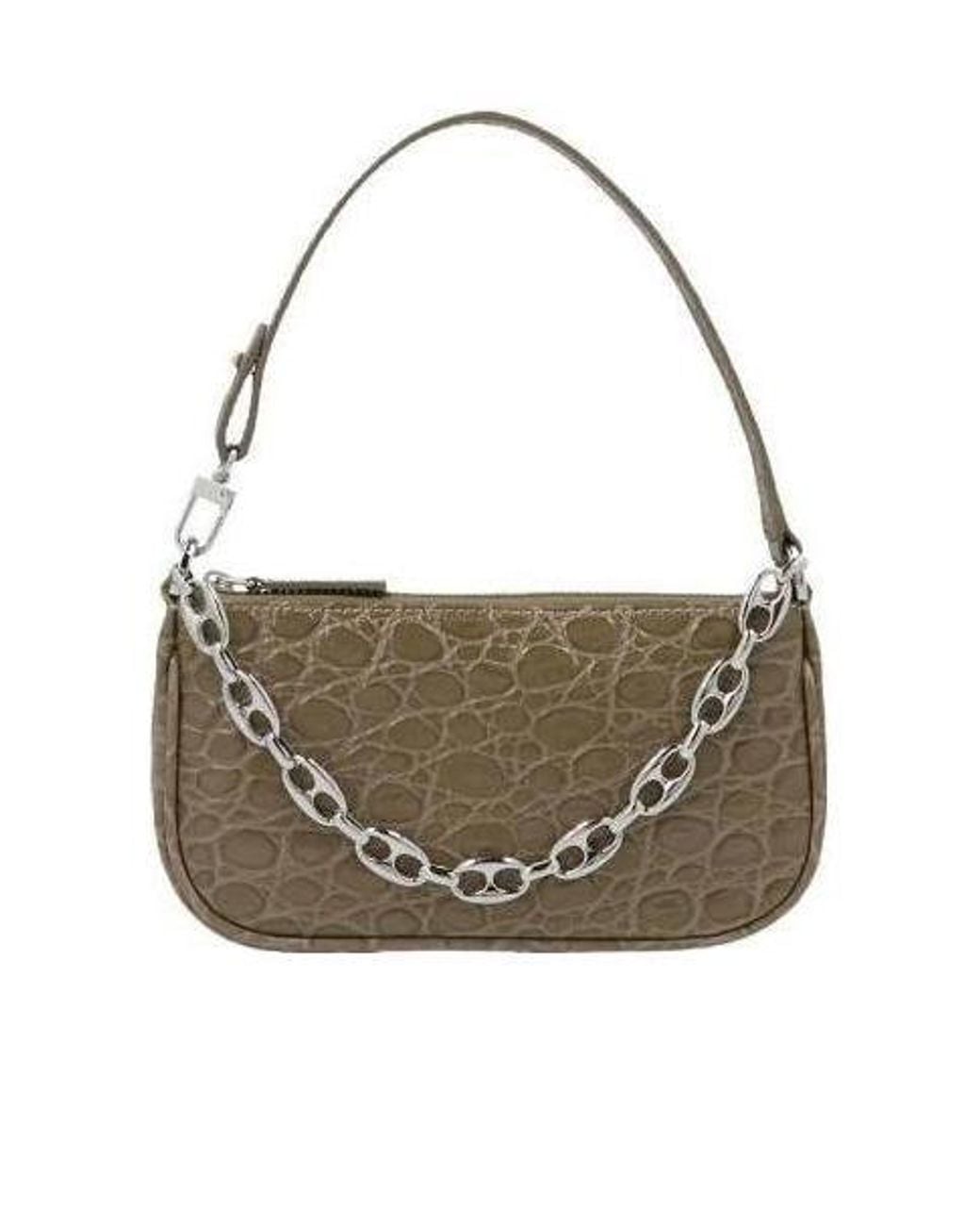 By Far Metallic Rachel Embossed Chain Detailed Mini Shoulder Bag