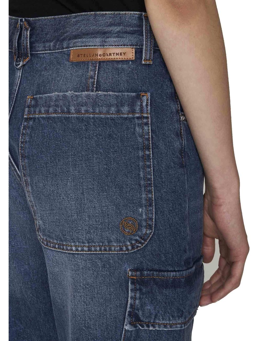 Stella McCartney Blue High-Waist Cropped Cargo Jeans