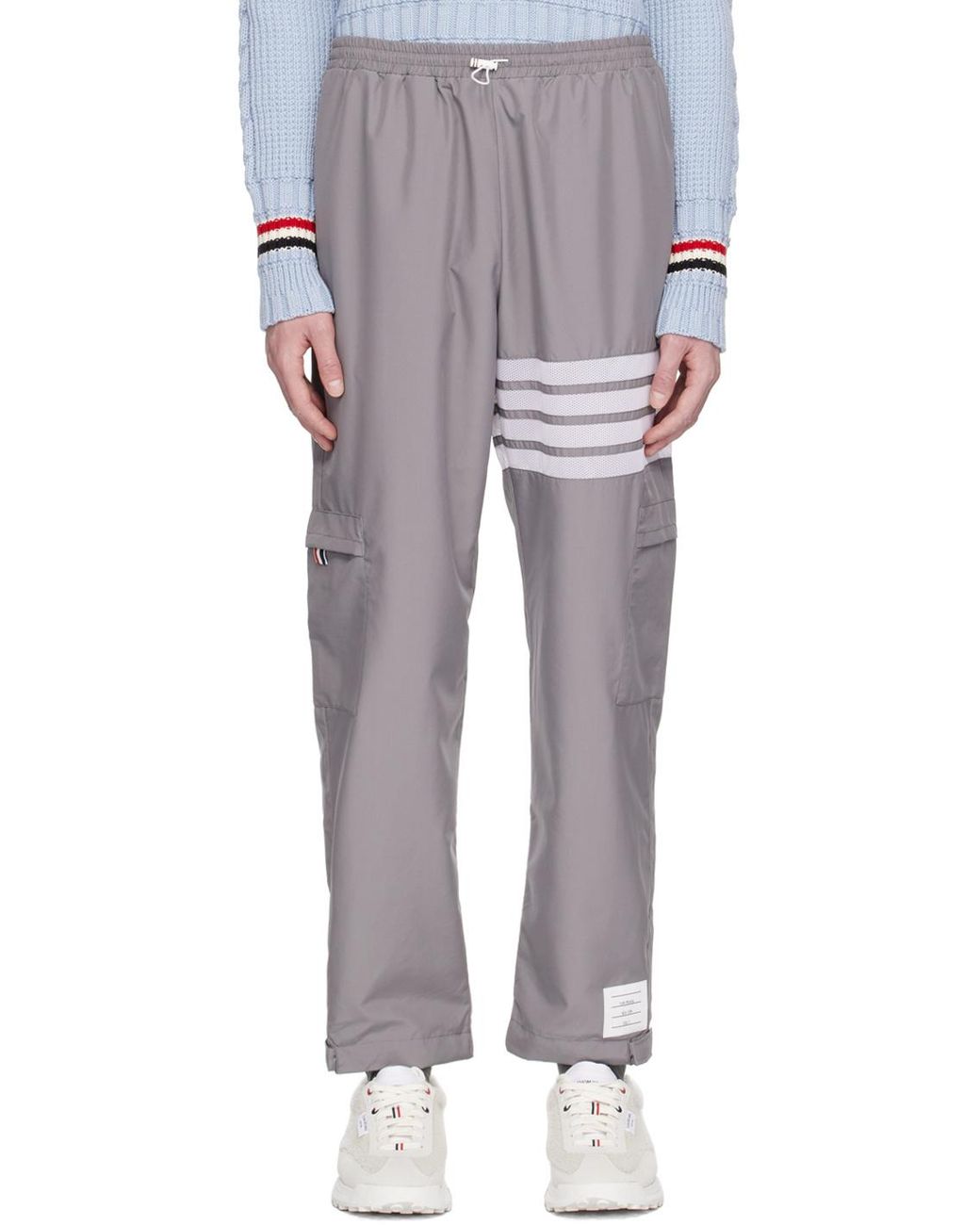 Thom Browne Gray High Waist -Bar Striped Track Pants for men