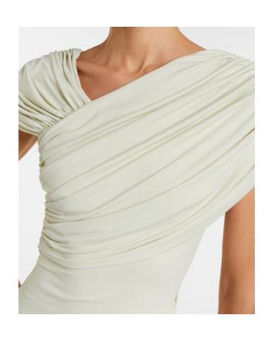 De La Vali White Hela Draped Asymmetric Jersey Midi Dress