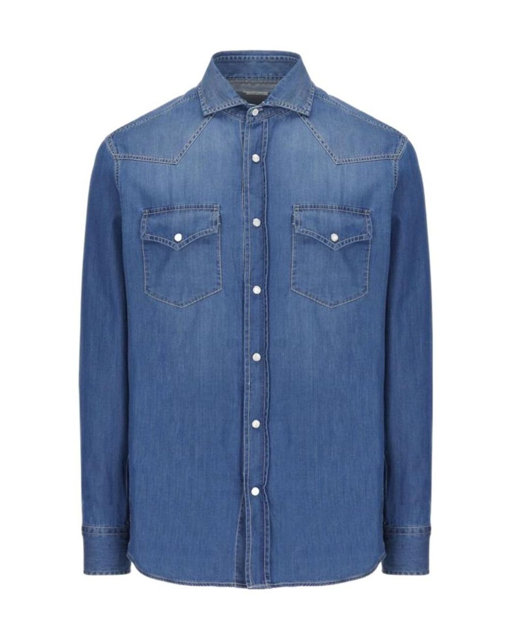 Brunello Cucinelli Blue Logo Denim Shirt for men