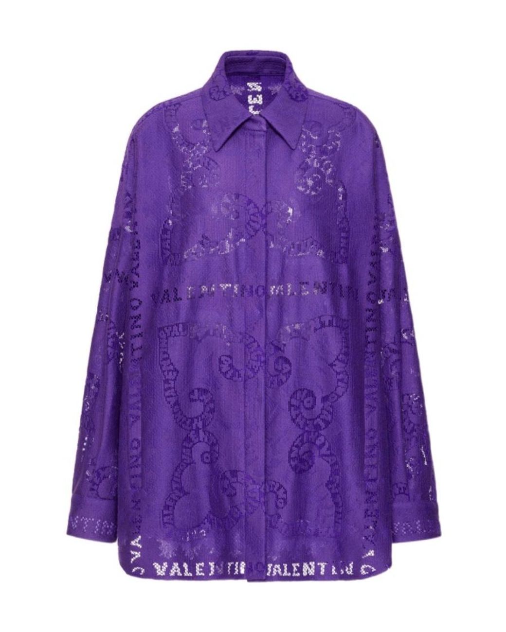 Valentino Purple Cut-Out Lace Shirt Minidress