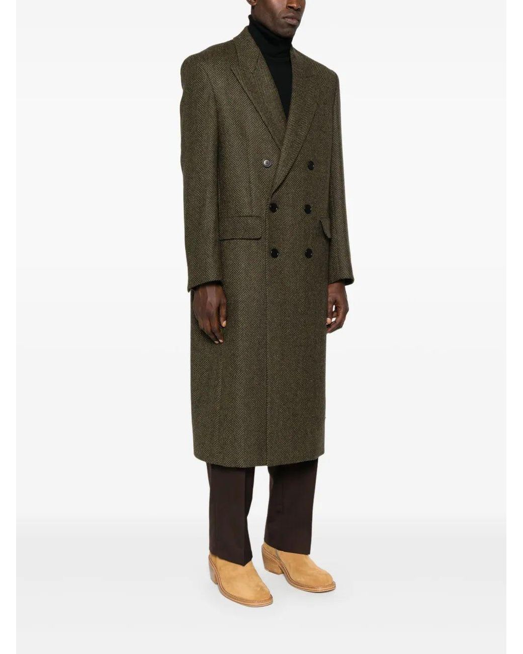 sunflower Brown Herringbone Double-Breasted Coat for men