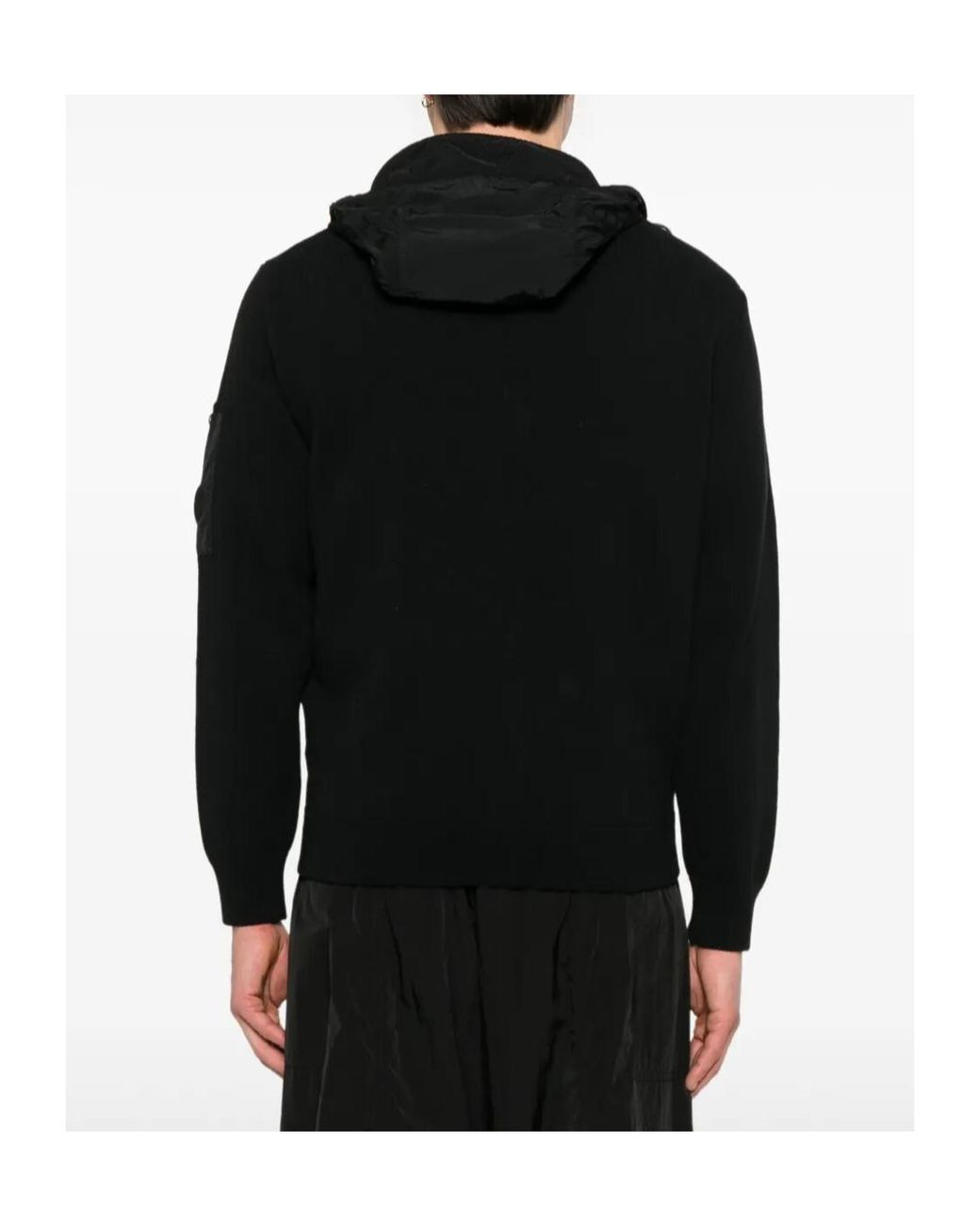 C P Company Black Press Stud Detail Hoodie for men