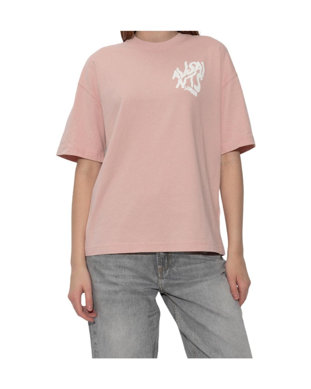 AllSaints Pink Orlando Logo Printed Oversized T-Shirt