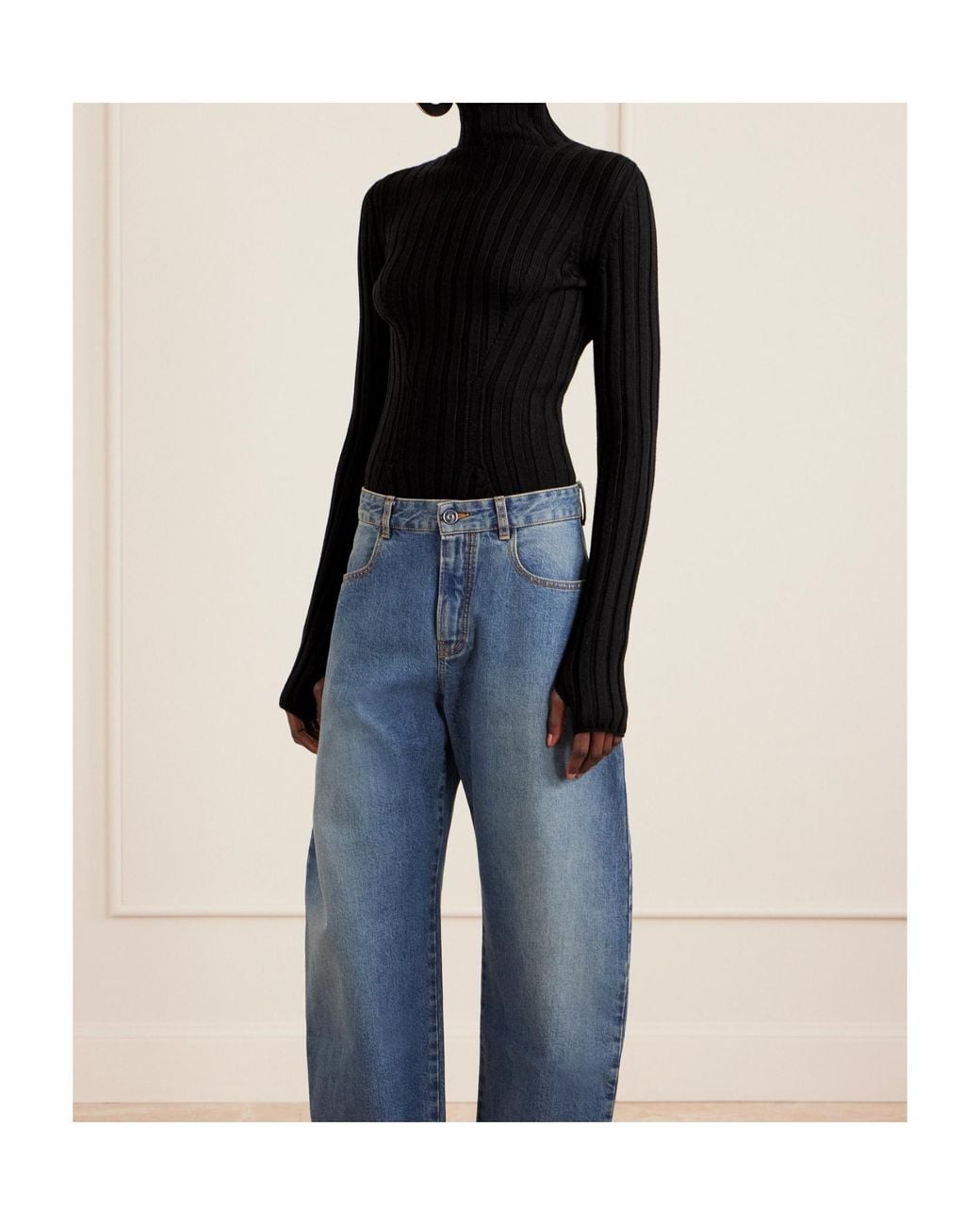 Alaïa Black Ribbed Wool Turtleneck Bodysuit