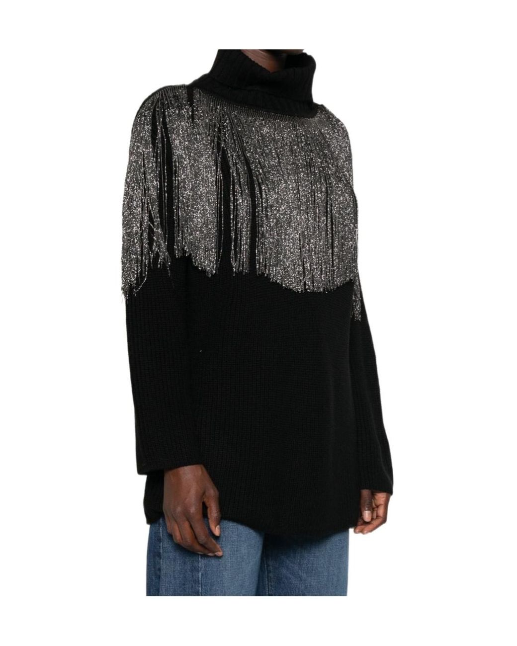 Pinko Black Fringed Knitted Jumper