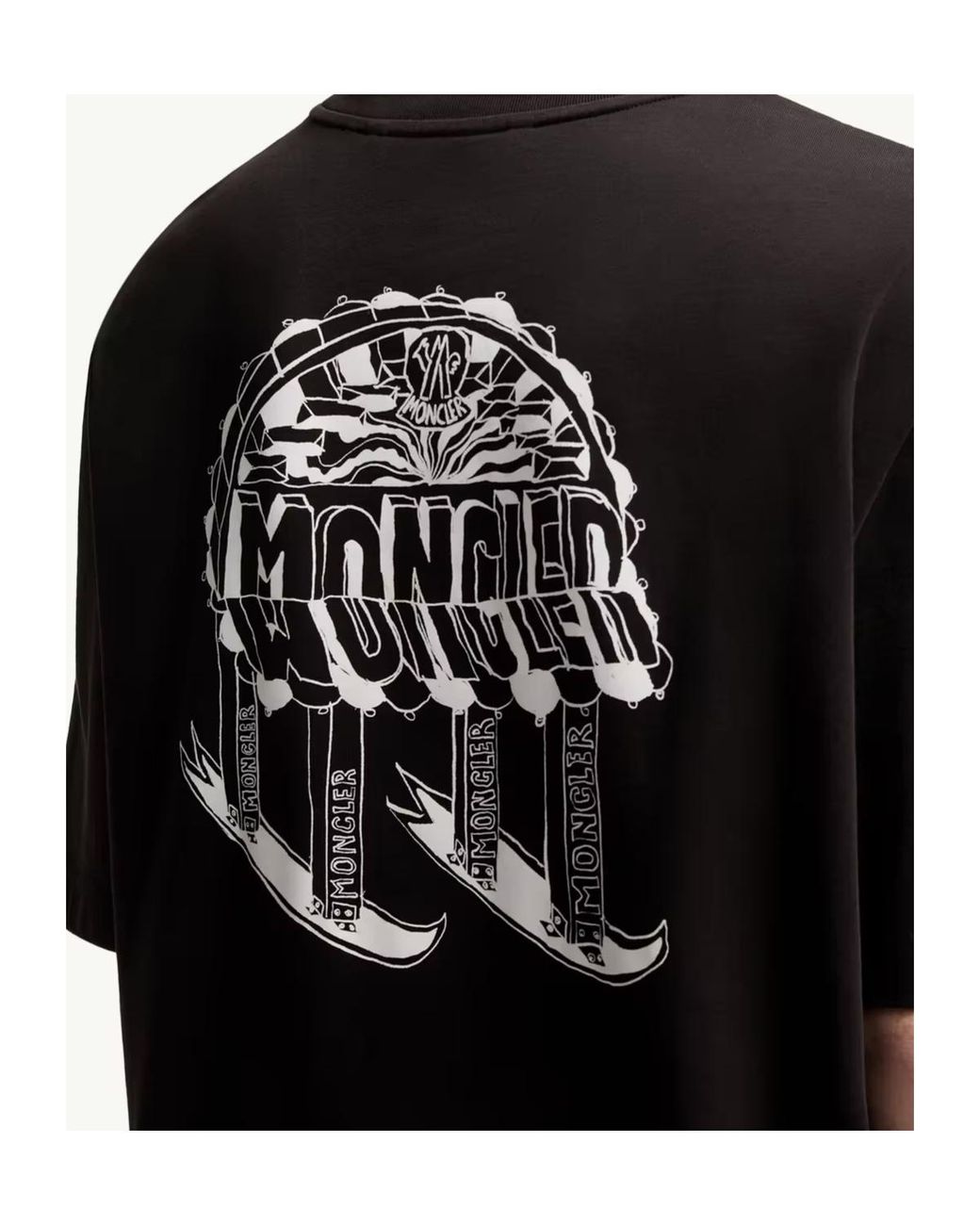 Moncler Black Sketch Embroidered Logo Crewneck T-Shirt for men