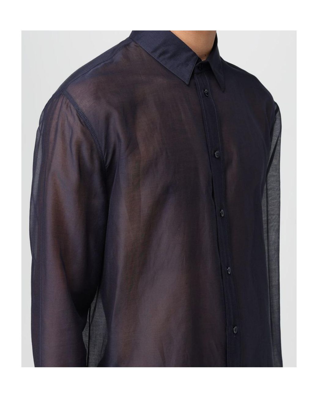 Saint Laurent Blue Shirt With Classic Collar And Contrasting Details I for men