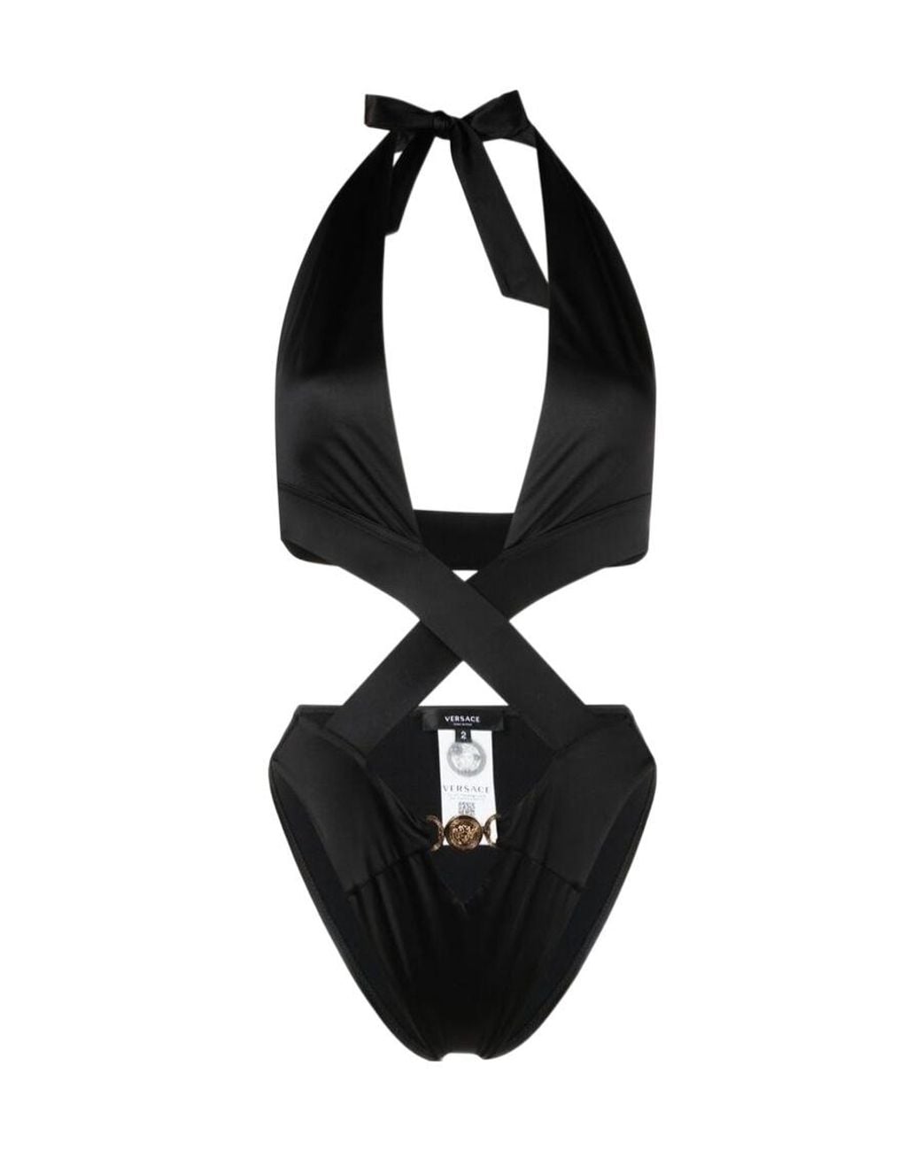 Versace Black Logo Detailed Cut-Out Swimsuit