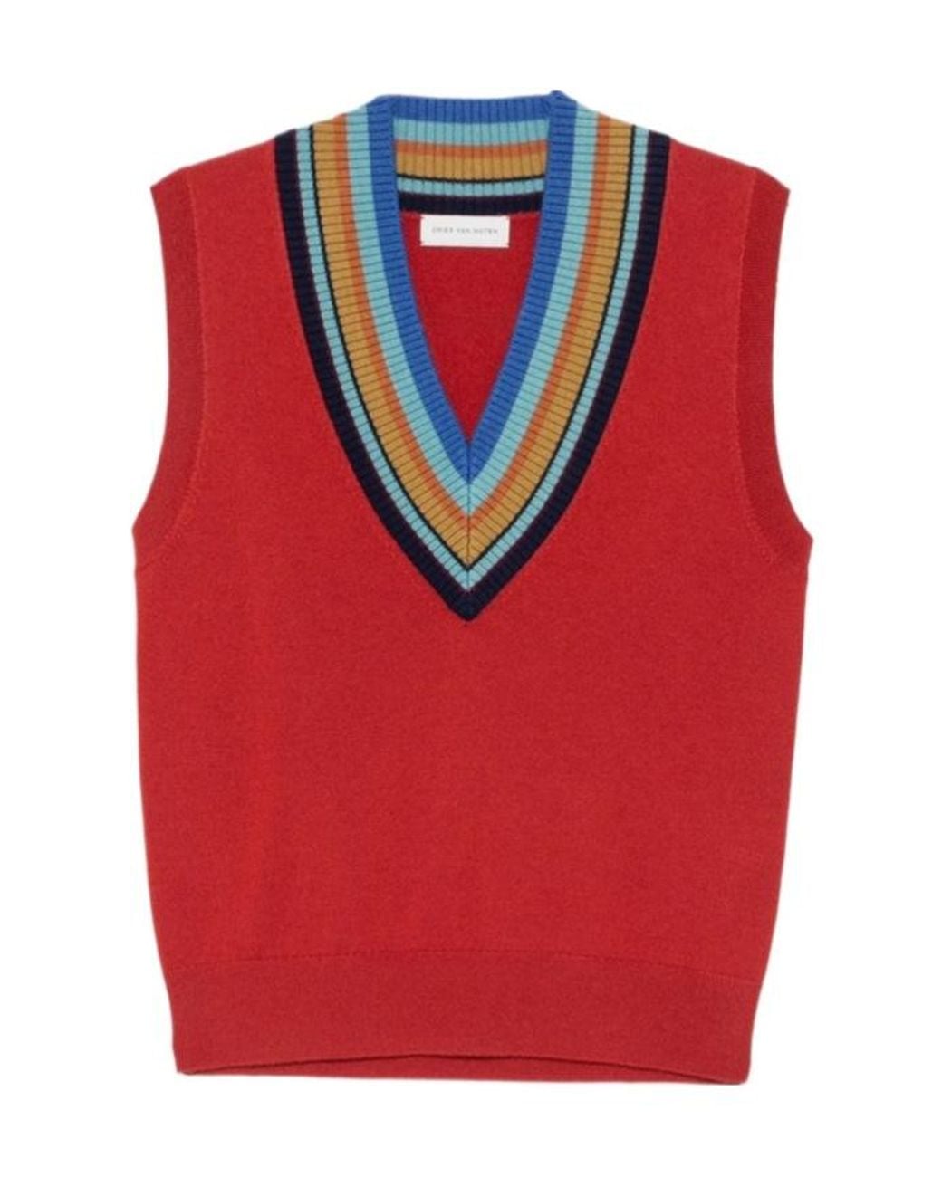 Dries Van Noten Red V-Neck Knit Vest