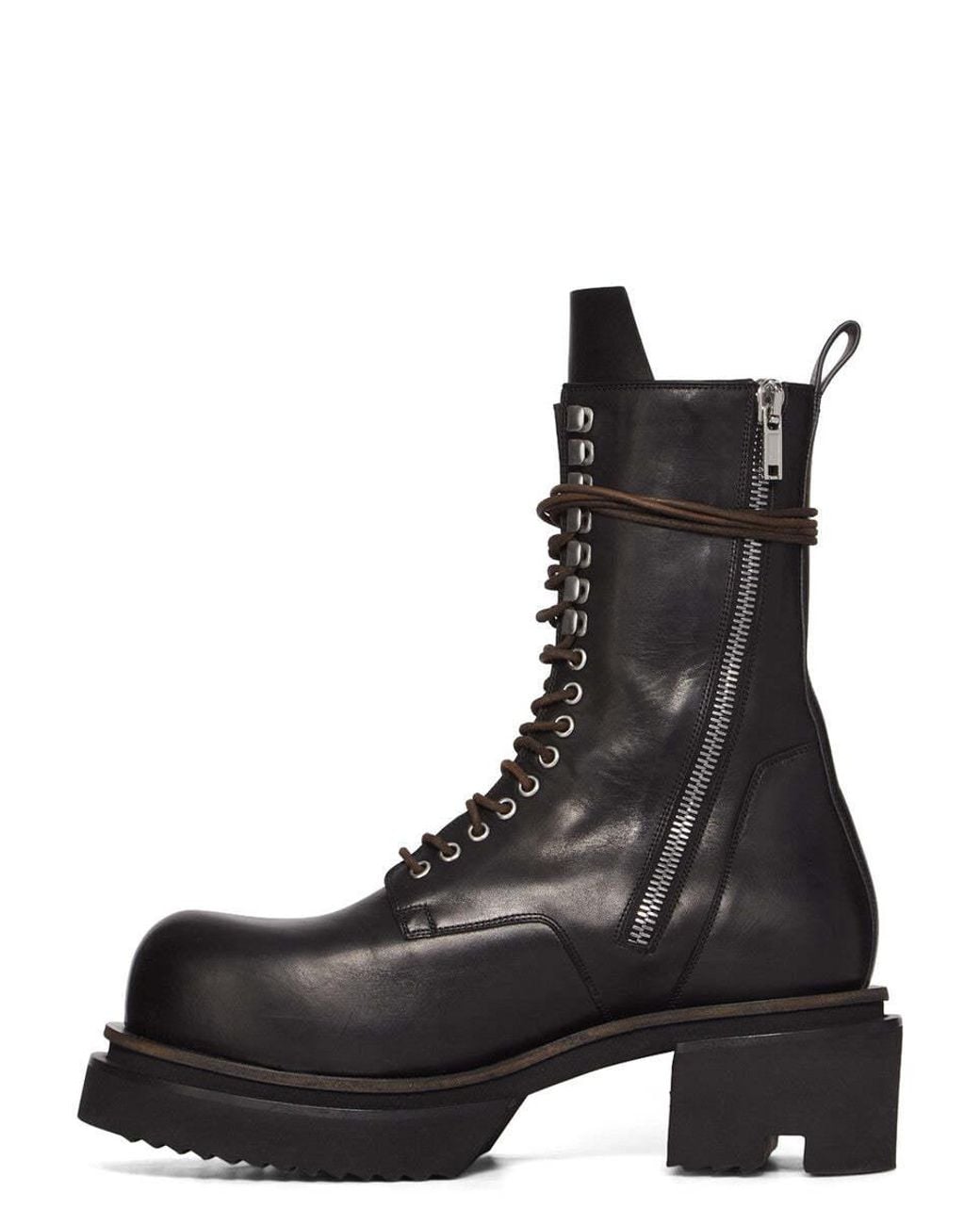 Rick Owens Black Round Toe Platform Biker Boots for men