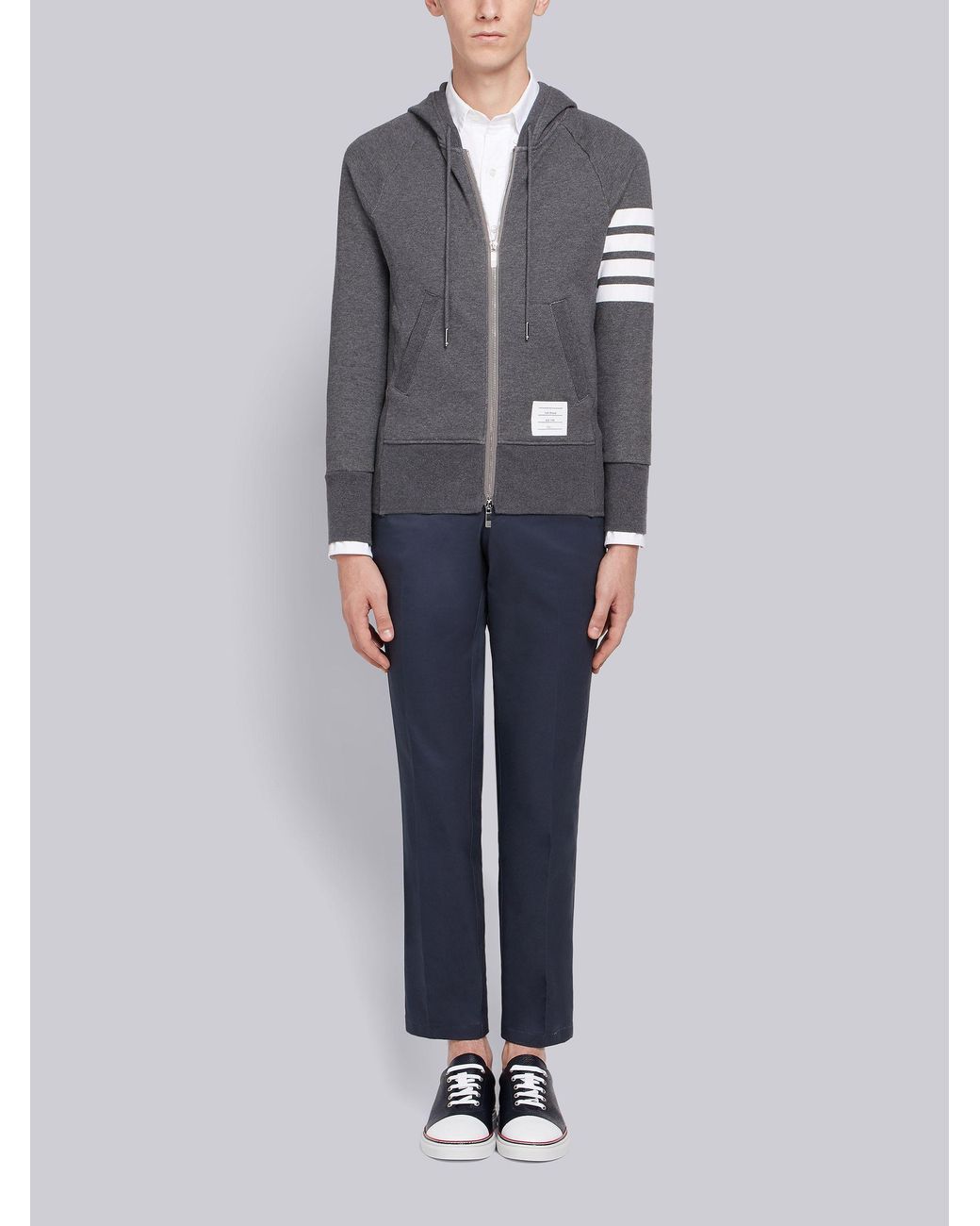 Thom Browne Gray Classic Loopback 4-Bar Zip Hoodie for men
