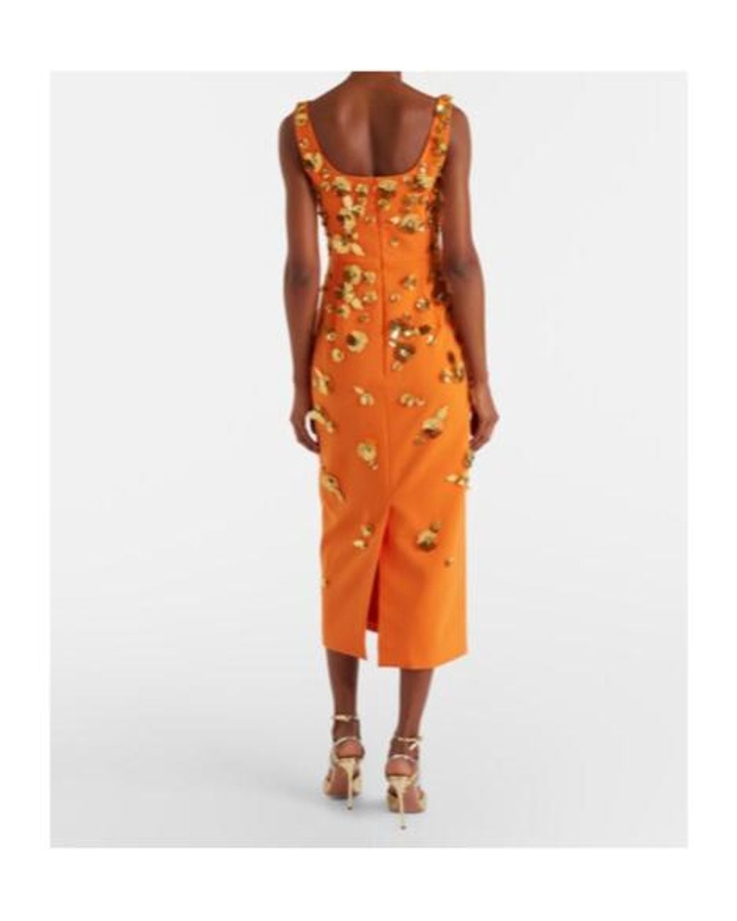 Carolina Herrera Orange Floral-Appliqué Gown