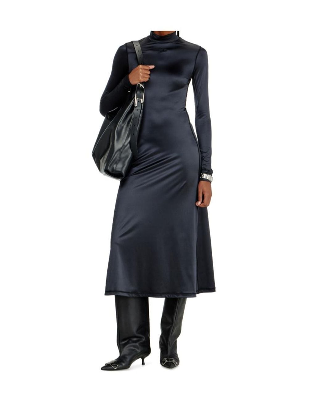 DIESEL Blue Turtleneck Fluid Midi Dress