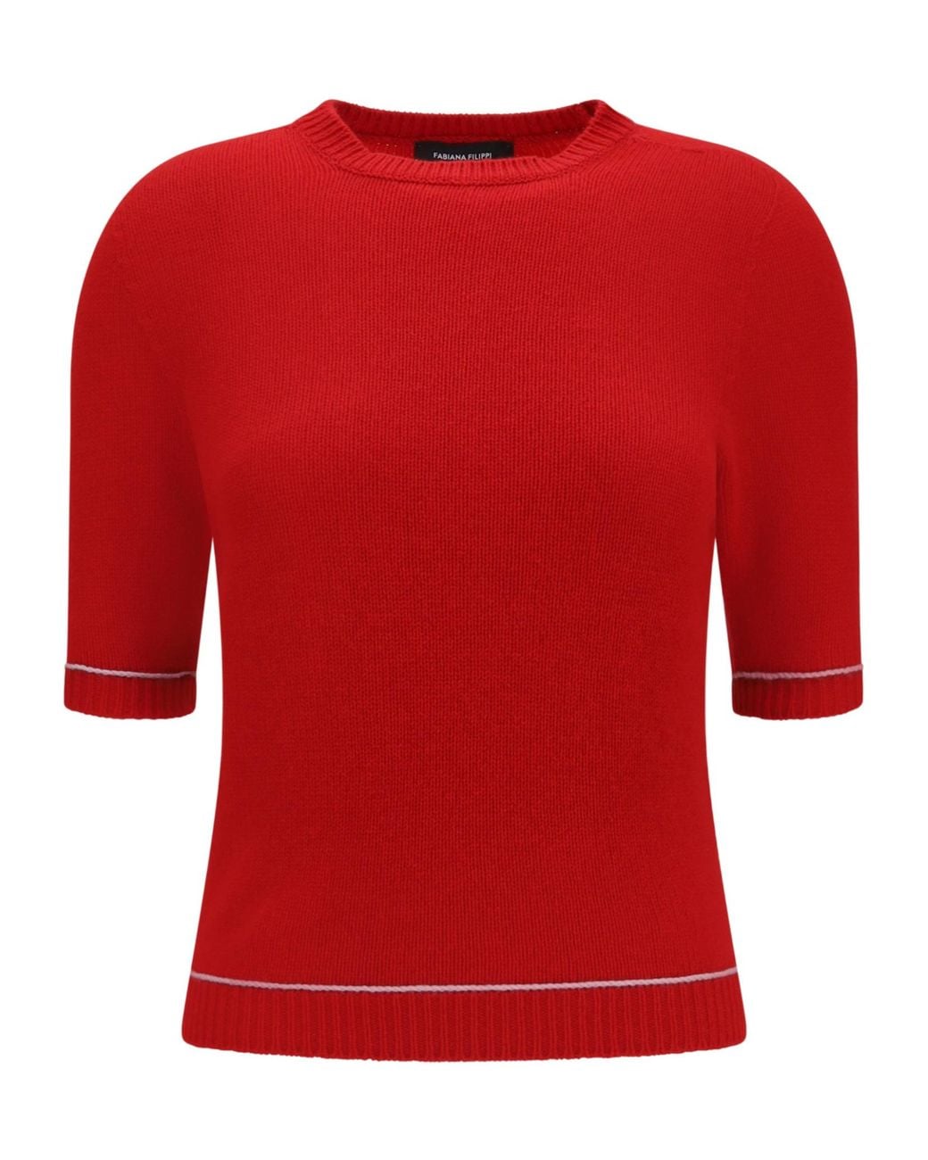 Fabiana Filippi Red Brushed Short-Sleeve Knitted Top