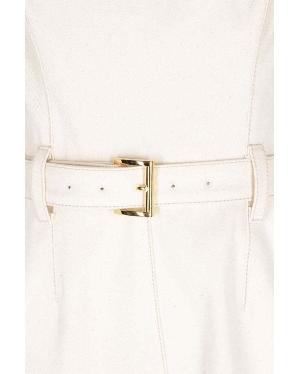 Prada White Belted-Waist Sleeveless Tailored Jumpsuit