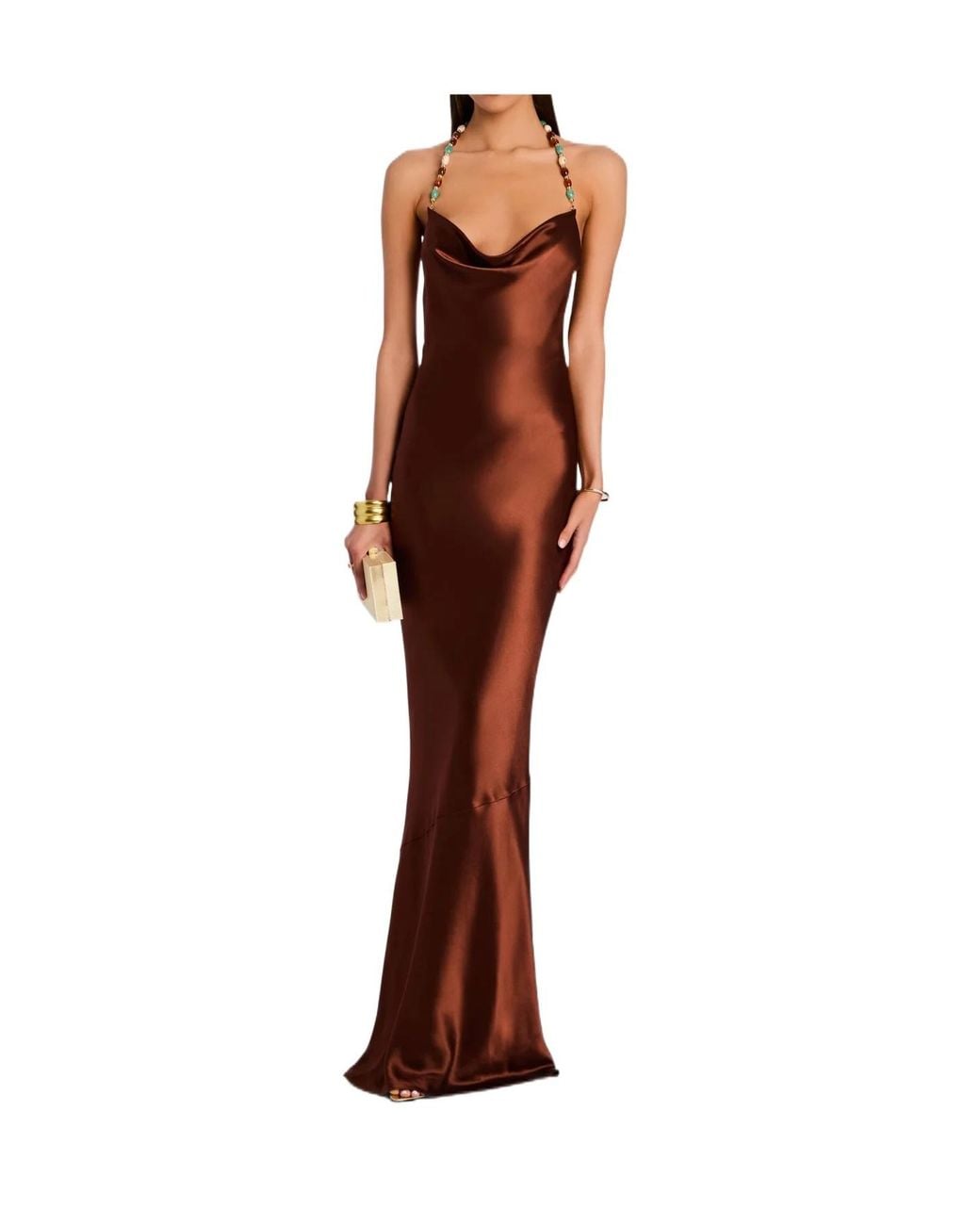 retroféte Brown Retrofete Finley Beaded Cowl-Neck Dress