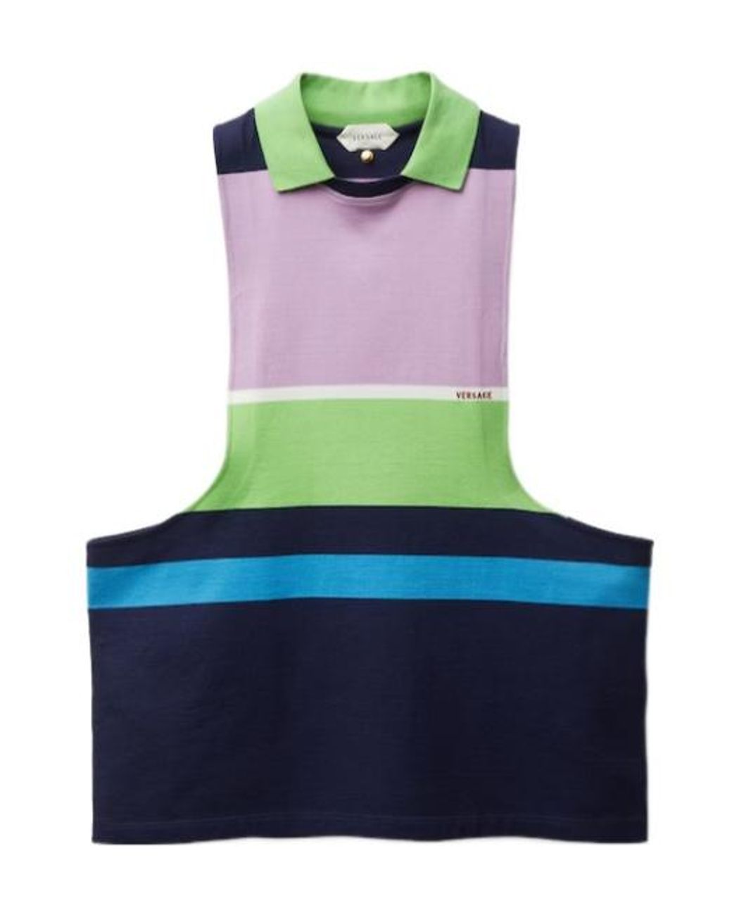 Versace Blue Embroidered Striped Tank Top