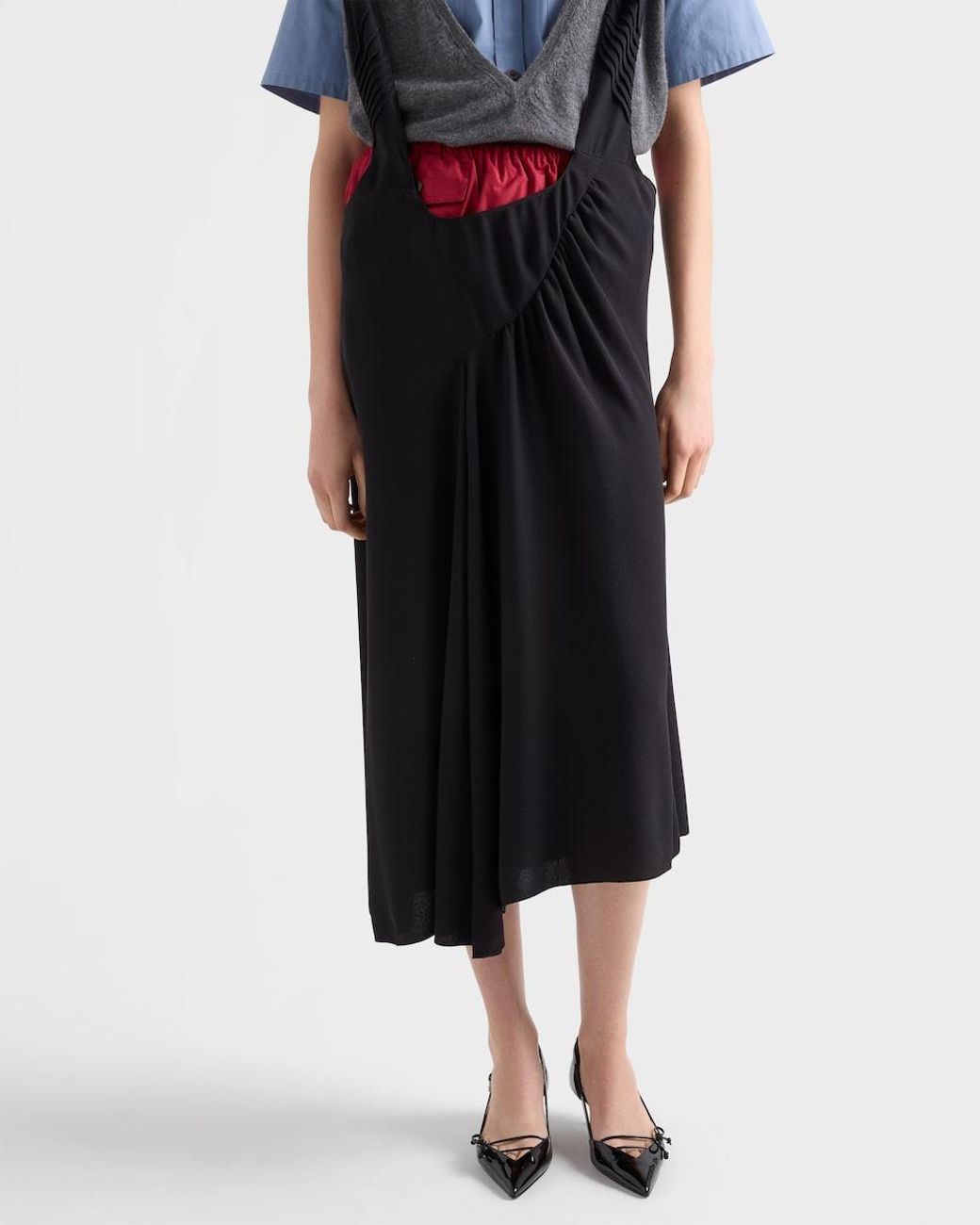 Prada Black Satin Sablé Dress With Suspenders