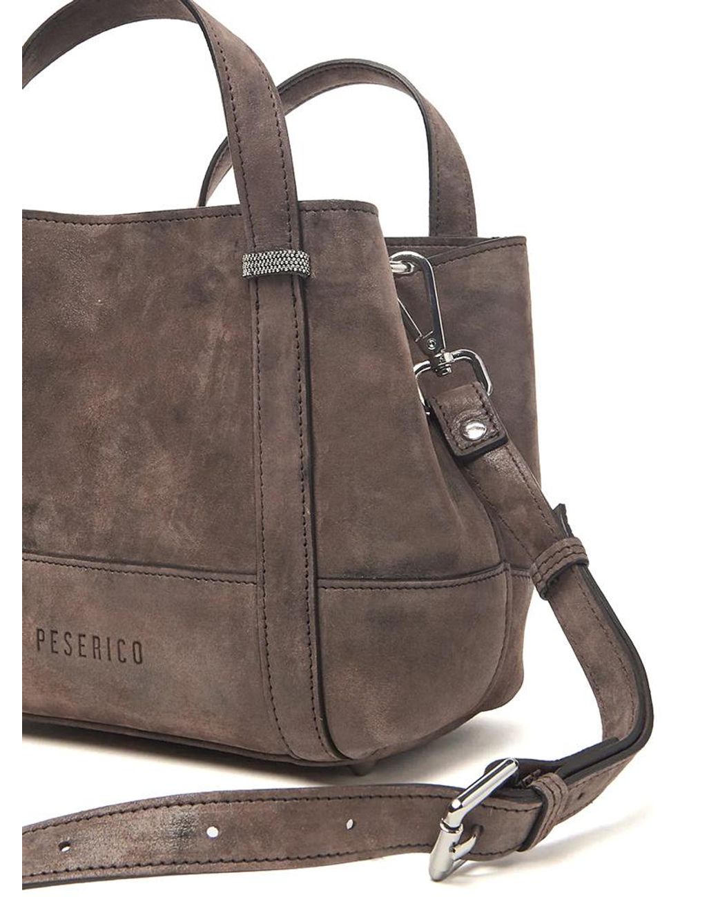 Peserico Brown Rhinestone Detail Mini Tote Bag