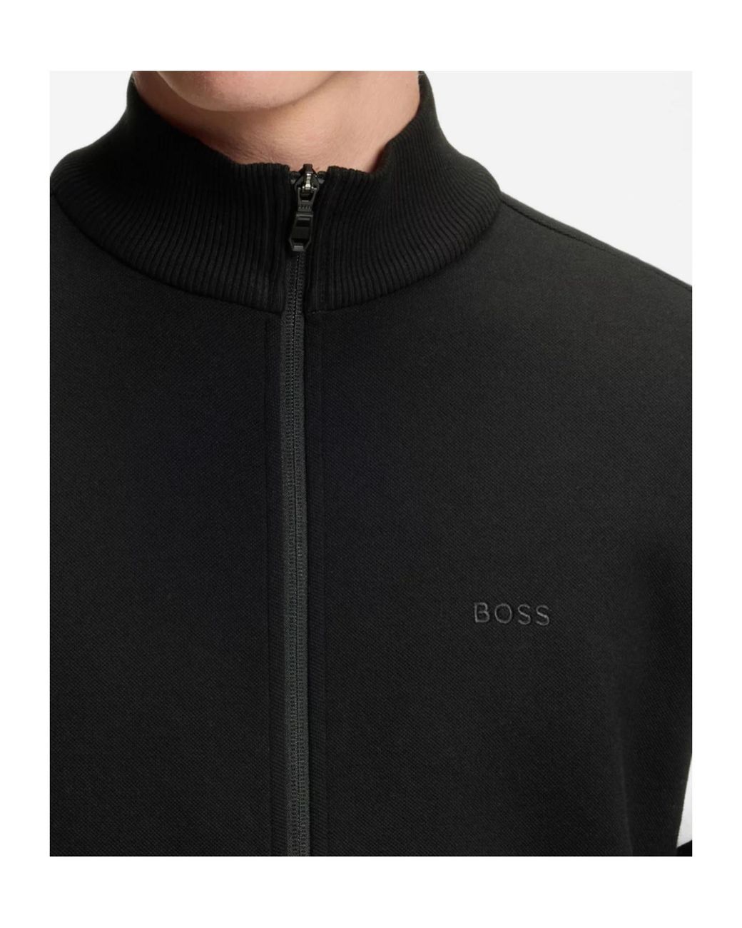 Boss Black Zippered Cotton-Blend Sweatshirt With Contrast Inserts for men