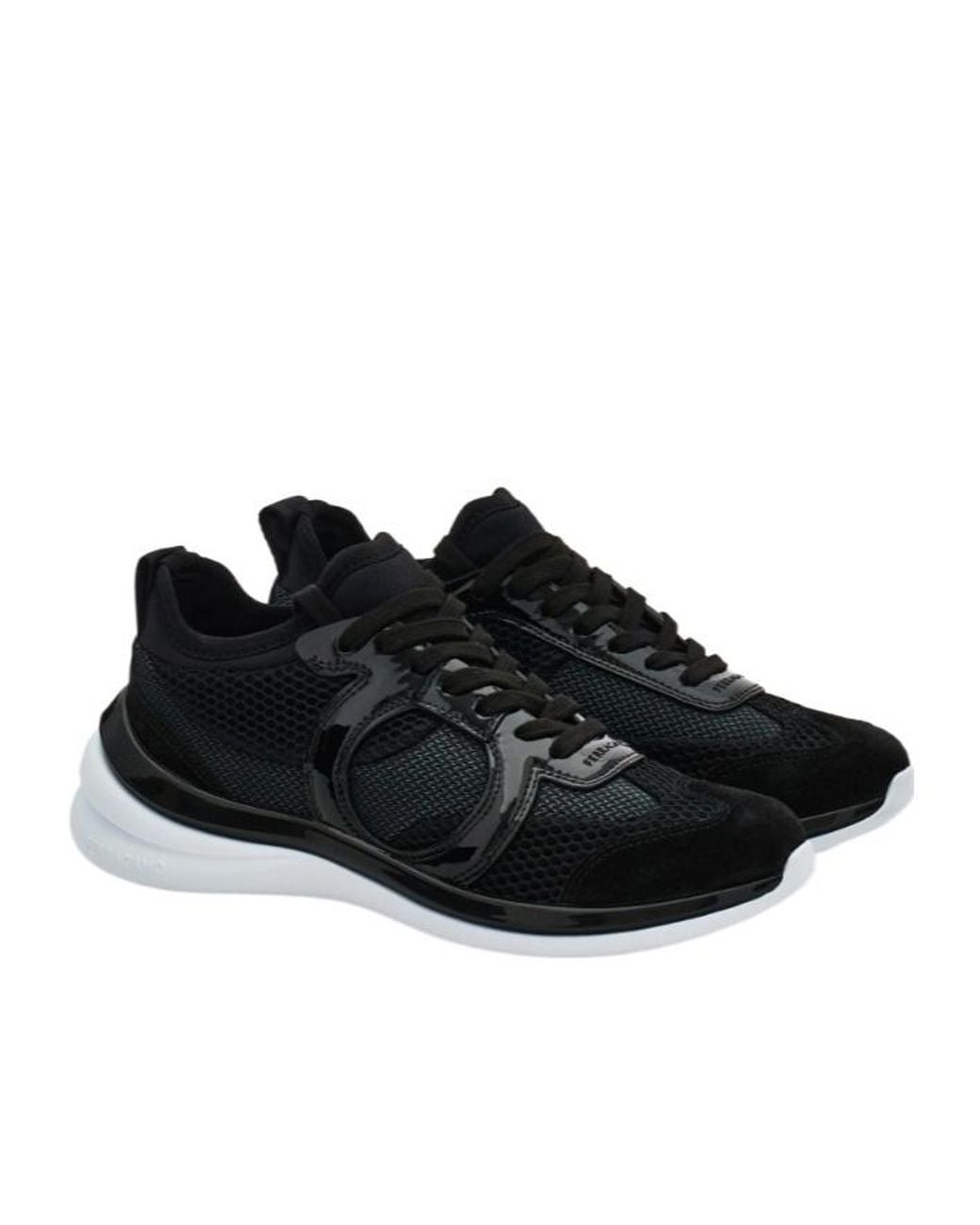 Ferragamo Black Timothe Gancini Suede And Mesh Sneakers