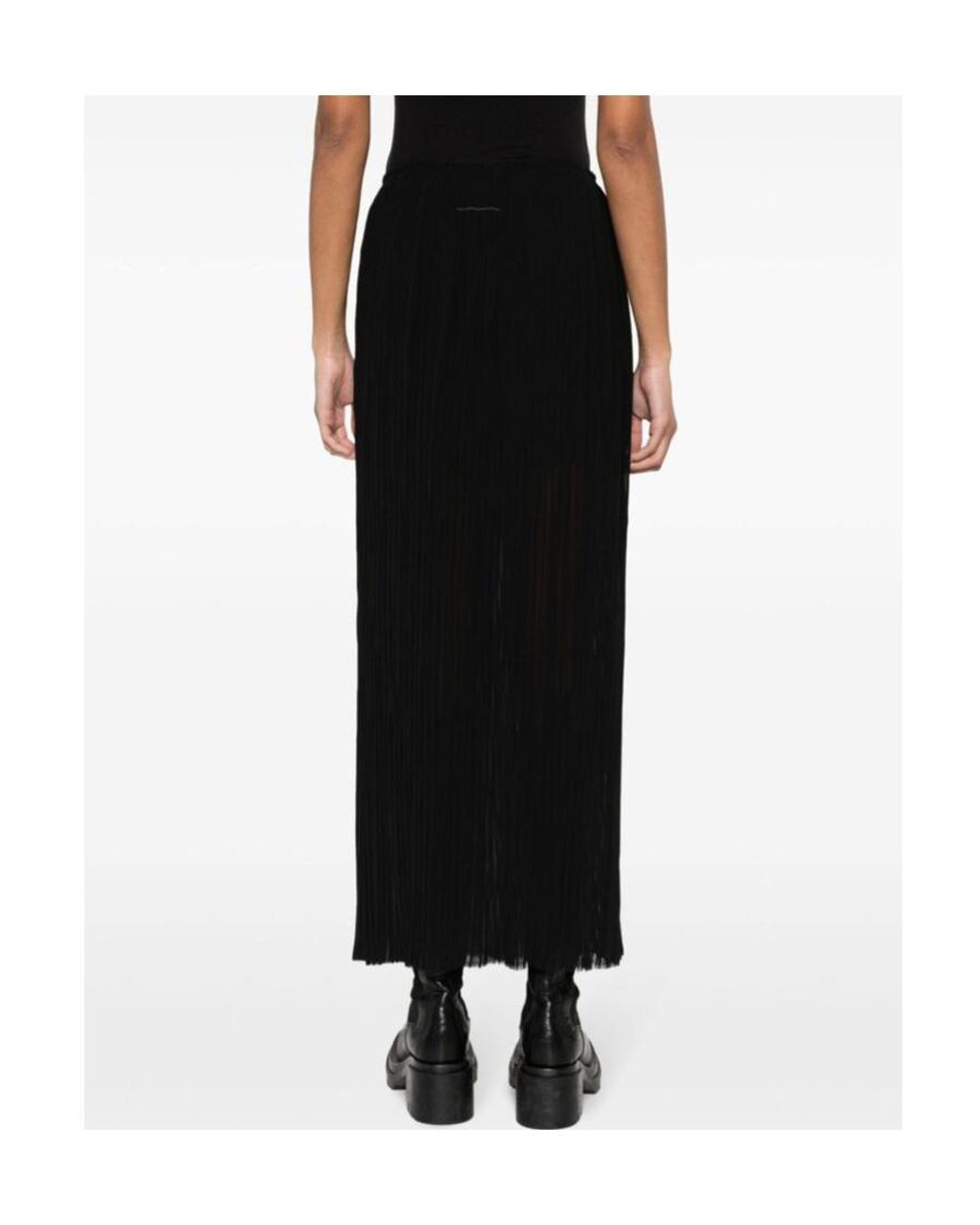 MM6 by Maison Margiela Black Sheer Plissè Long Skirt