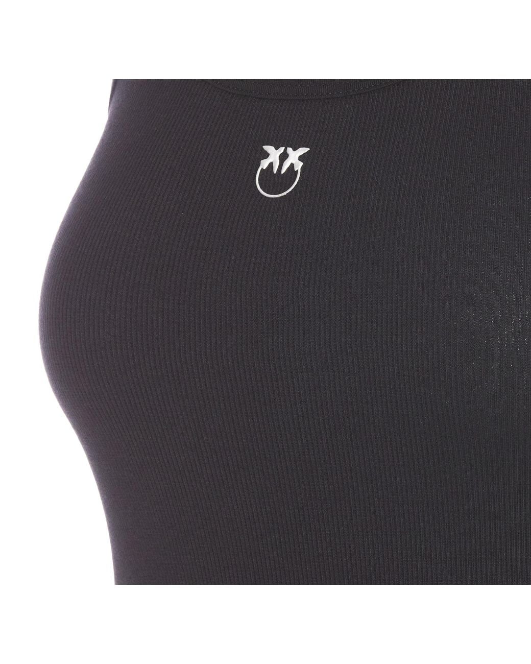 Pinko Black Logo Detailed Ribbed Tank Top