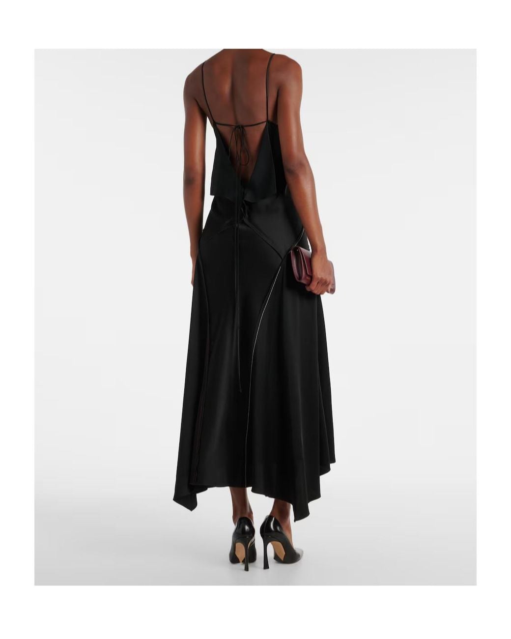 Victoria Beckham Black Lace-Trimmed Crêpe Satin Slip Dress