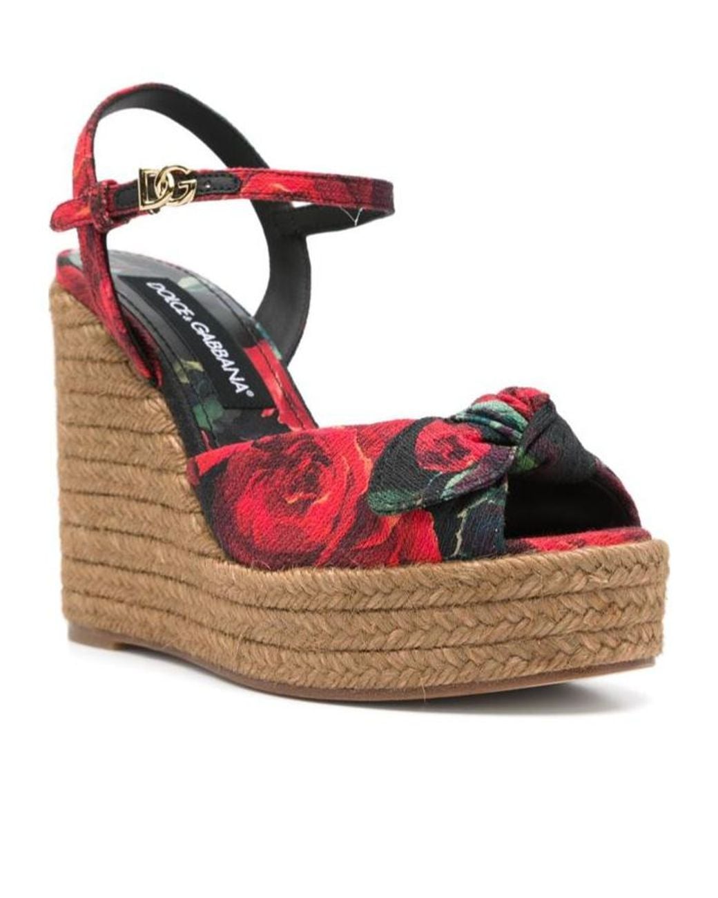 Dolce & Gabbana Pink Floral Motif Wedge Sandals