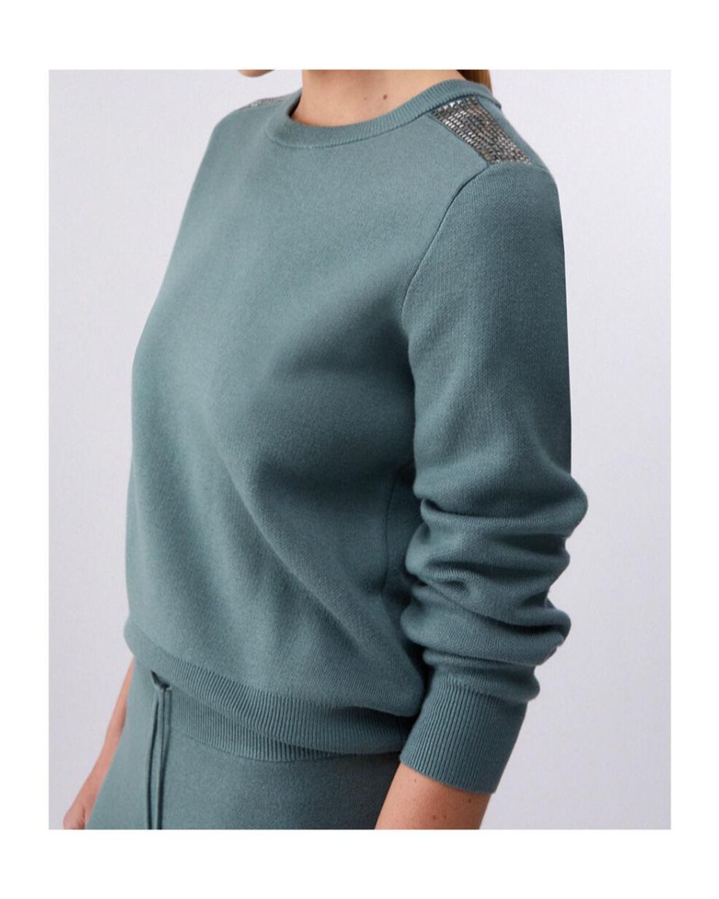 Liu Jo Green Beaded Crew-Neck Sweater