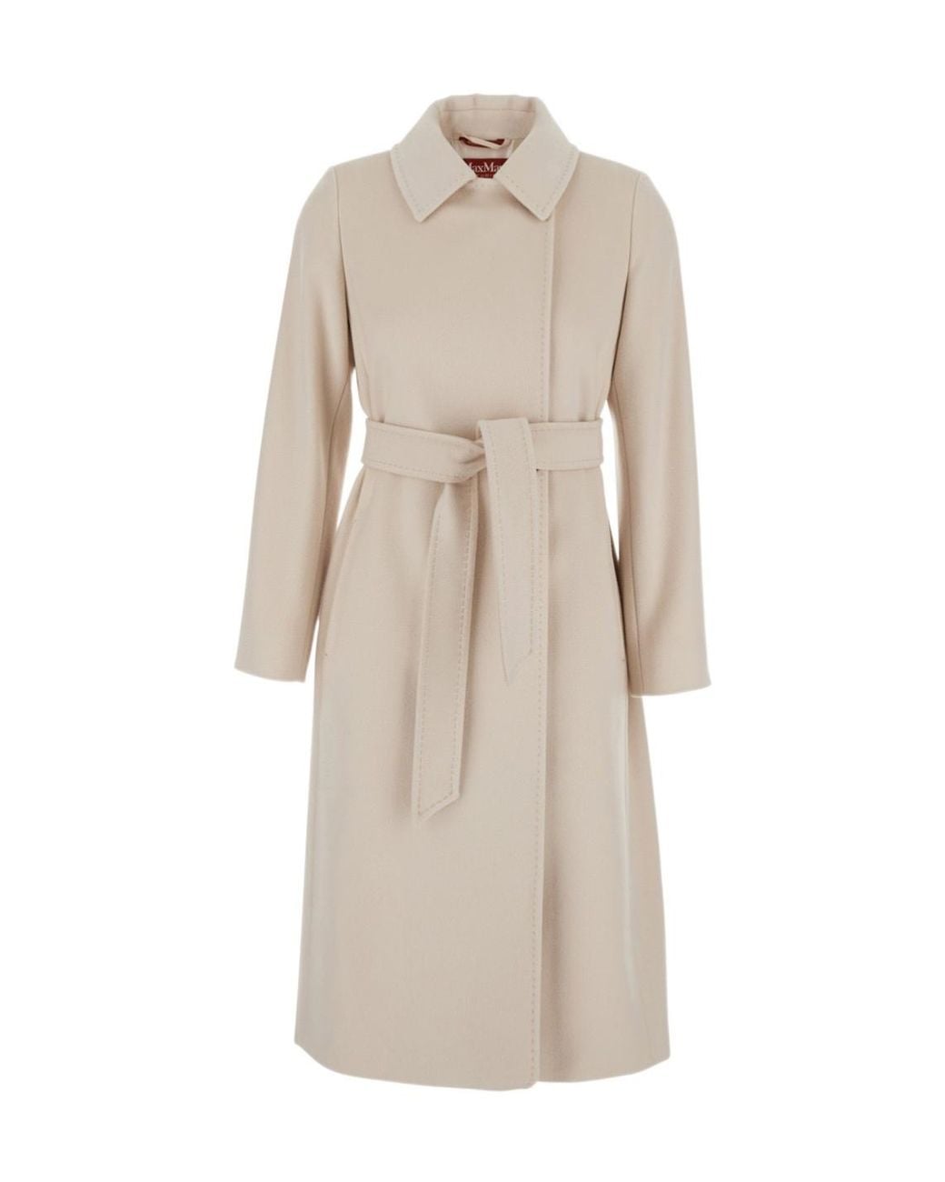 Max Mara Natural 'Ecollag' Belted Coat With Collar With Buttons In