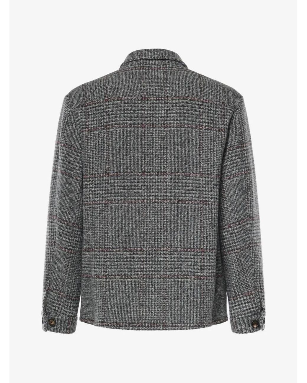 Eleventy Gray Checked Button-Up Jacket for men