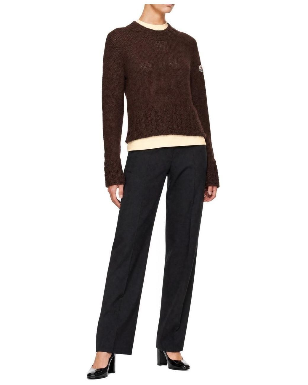 Moncler Brown Cable-Knit Mock-Neck Sweater