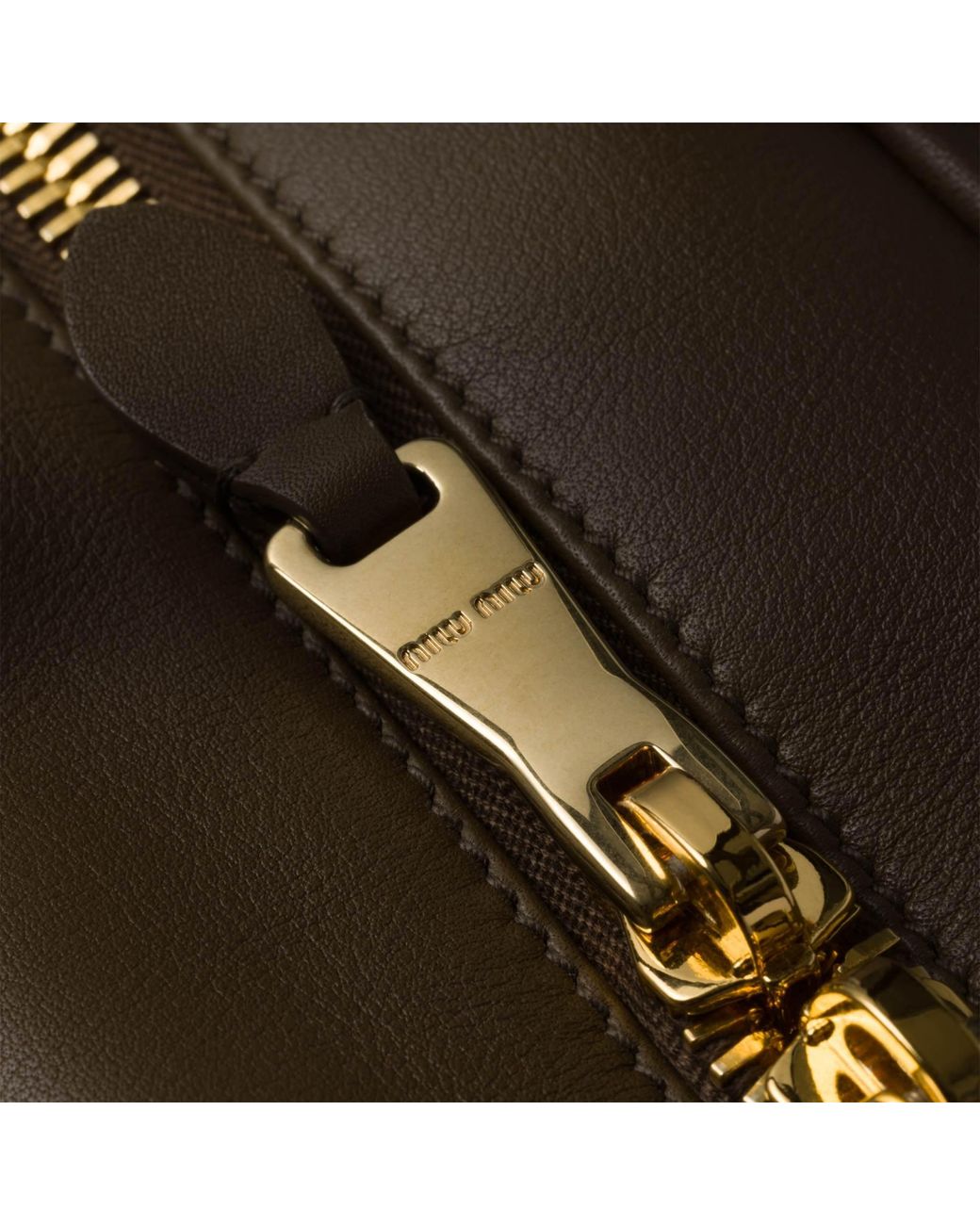 Miu Miu Brown Logo-Embossed Zipped Handbag