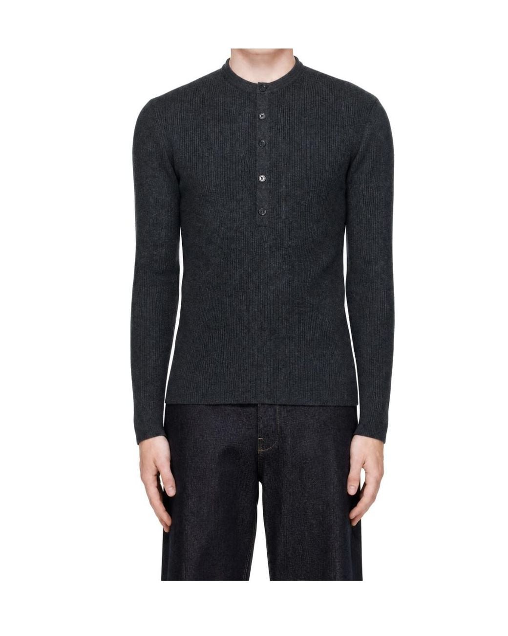 Lisa Yang Blue Button-Front Long-Sleeve Polo Shirt for men