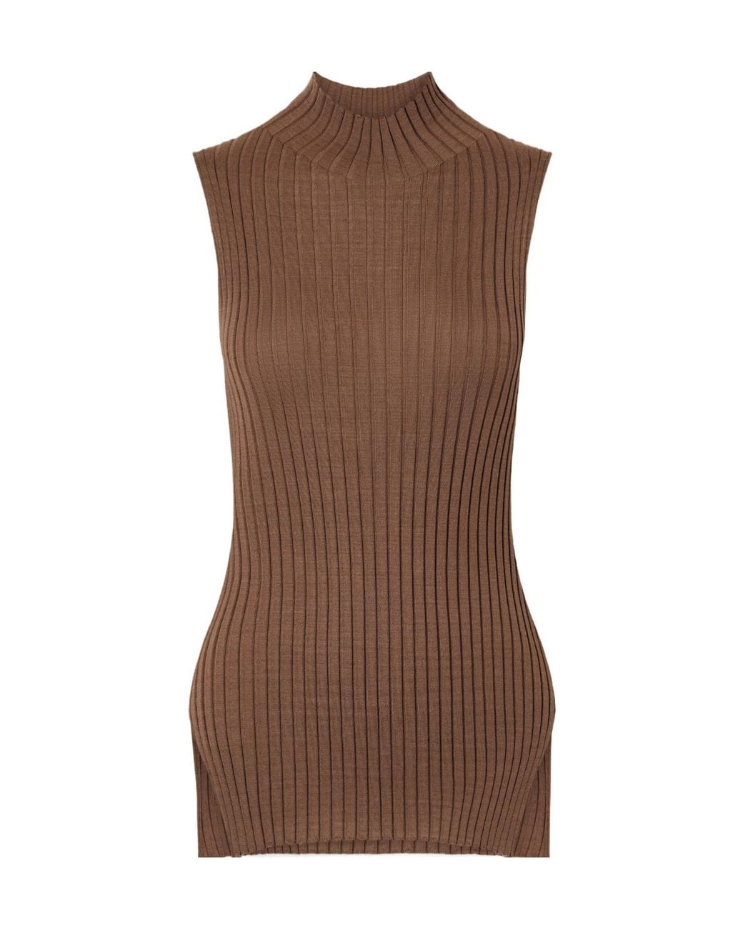 Khaite Brown Ribbed Wool And Silk-Blend Tank