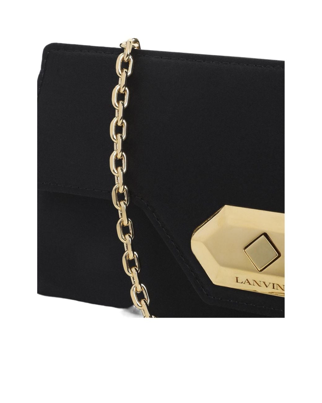 Lanvin Black Flap Top Chain Detail Clutch Bag
