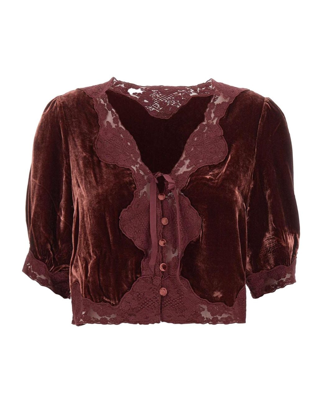 Rixo Red Ursula Lace Trim Button Top