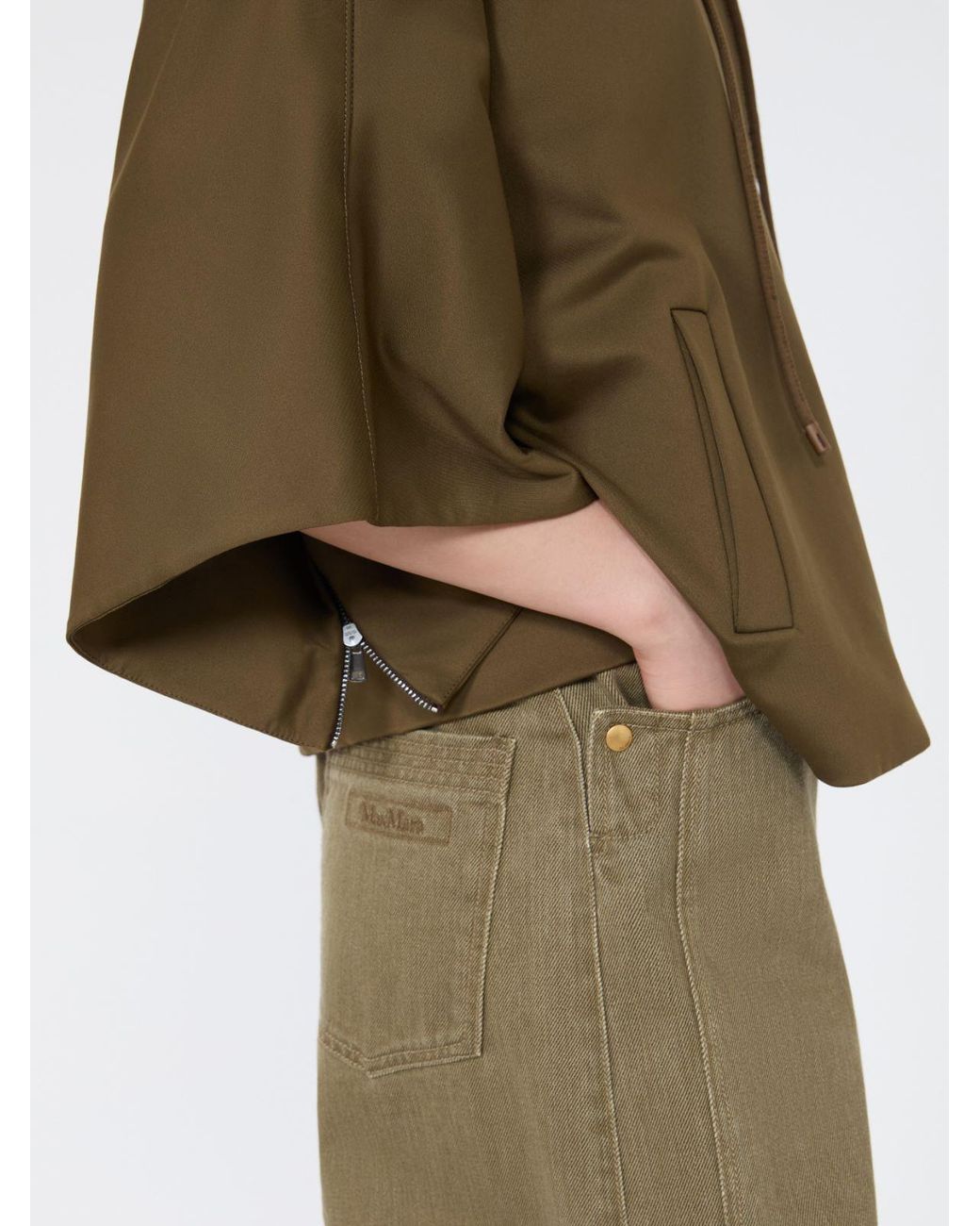 Max Mara Green Fidato Zip-Up Hooded Sweatshirt
