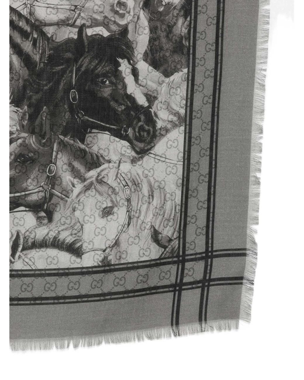 Gucci Gray Gg Supreme Horse-Print Scarf for men