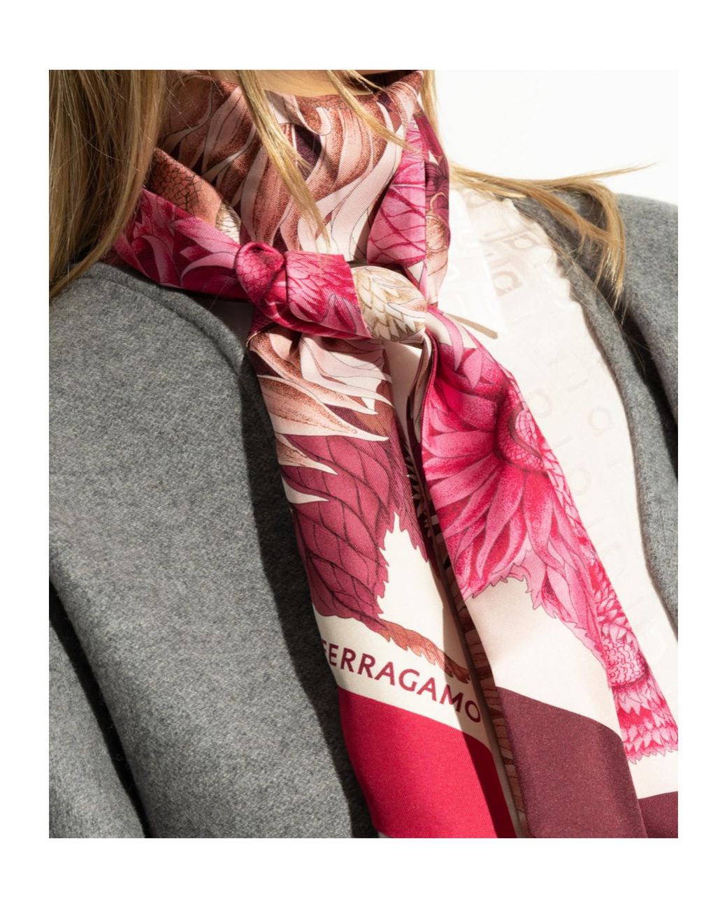 Ferragamo Pink Ferragamo Floral Printed Satin Scarf